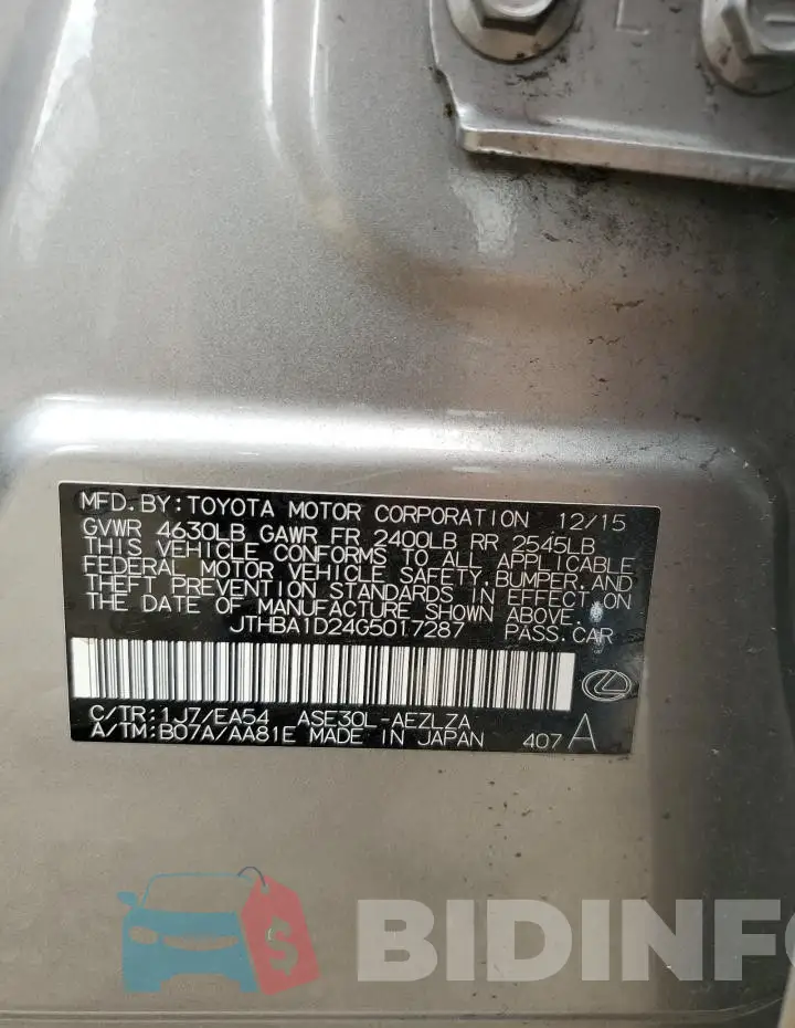 JTHBA1D24G5017287 Photo# 12