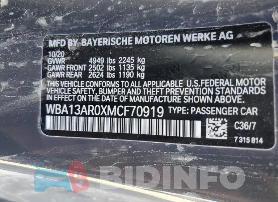 WBA13AR0XMCF70919 Photo# 12