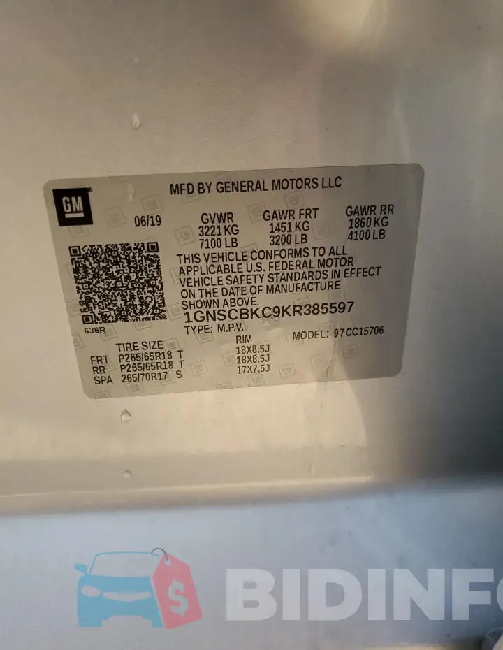 1GNSCBKC9KR385597 Photo# 13