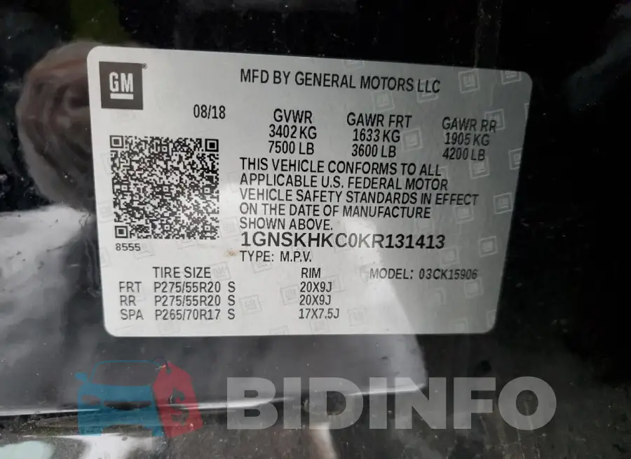 1GNSKHKC0KR131413 Photo# 13