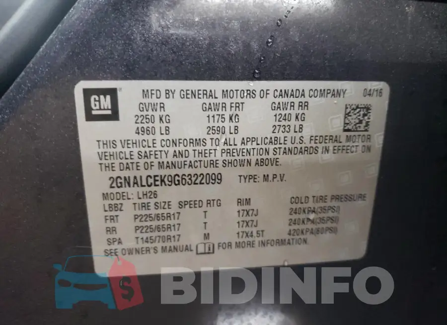 2GNALCEK9G6322099 Photo# 13