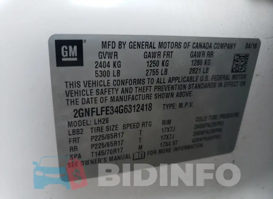 2GNFLFE34G6312418 Photo# 13