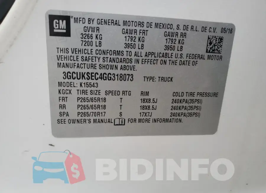 3GCUKSEC4GG318073 Photo# 12