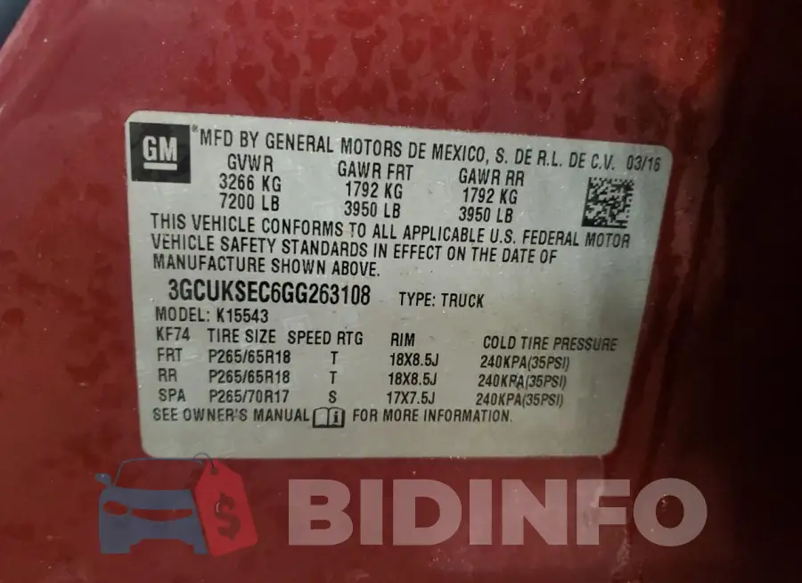 3GCUKSEC6GG263108 Photo# 12