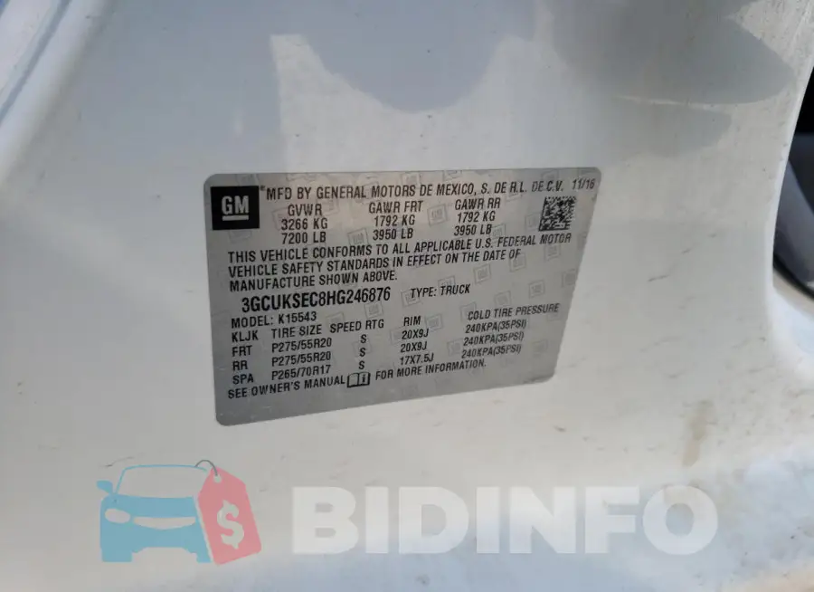 3GCUKSEC8HG246876 Photo# 12