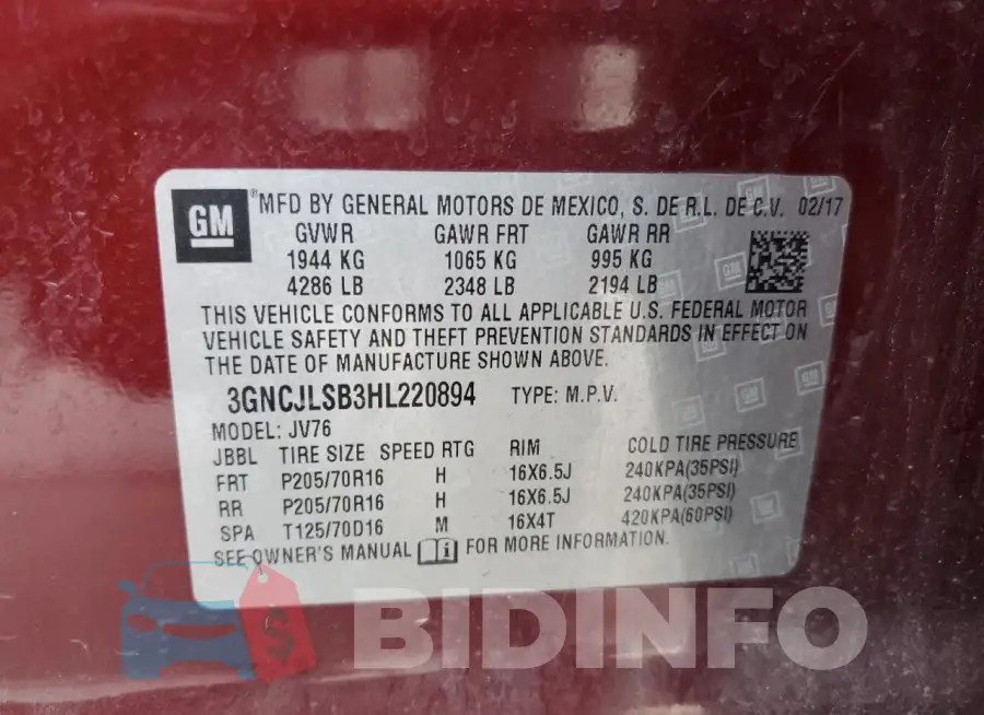 3GNCJLSB3HL220894 Photo# 13