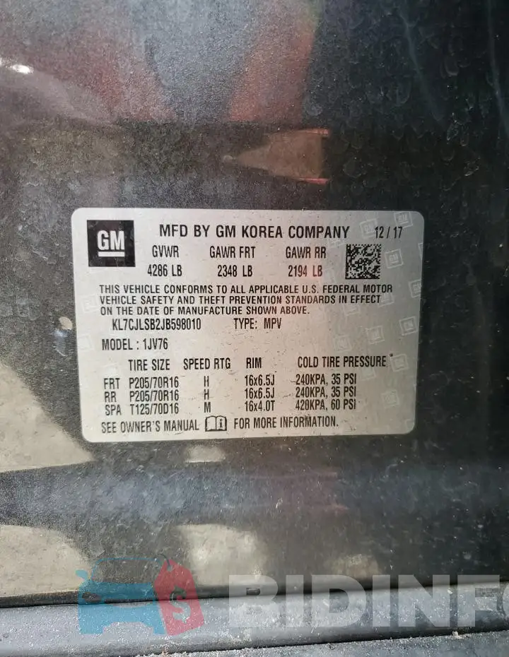 KL7CJLSB2JB598010 Photo# 13