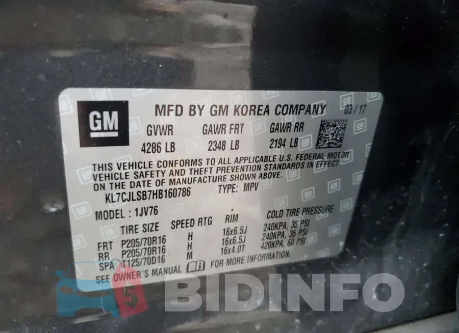 KL7CJLSB7HB160786 Photo# 13