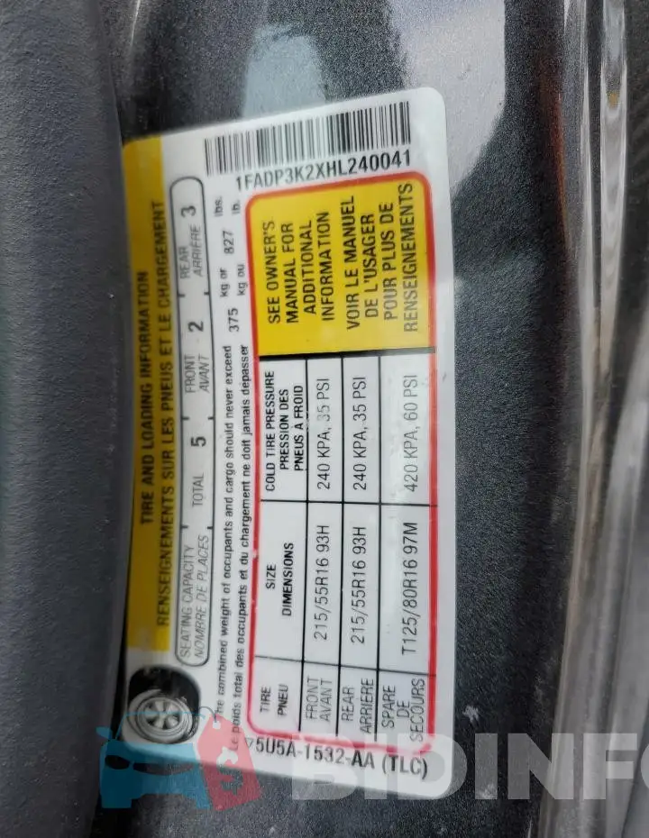 1FADP3K2XHL240041 Photo# 12