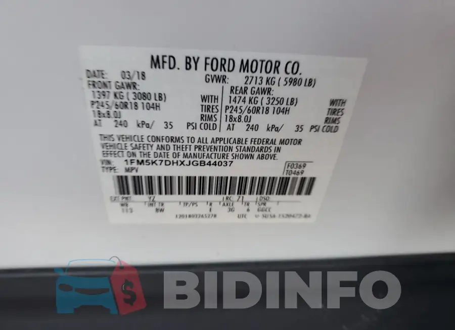 1FM5K7DHXJGB44037 Photo# 13