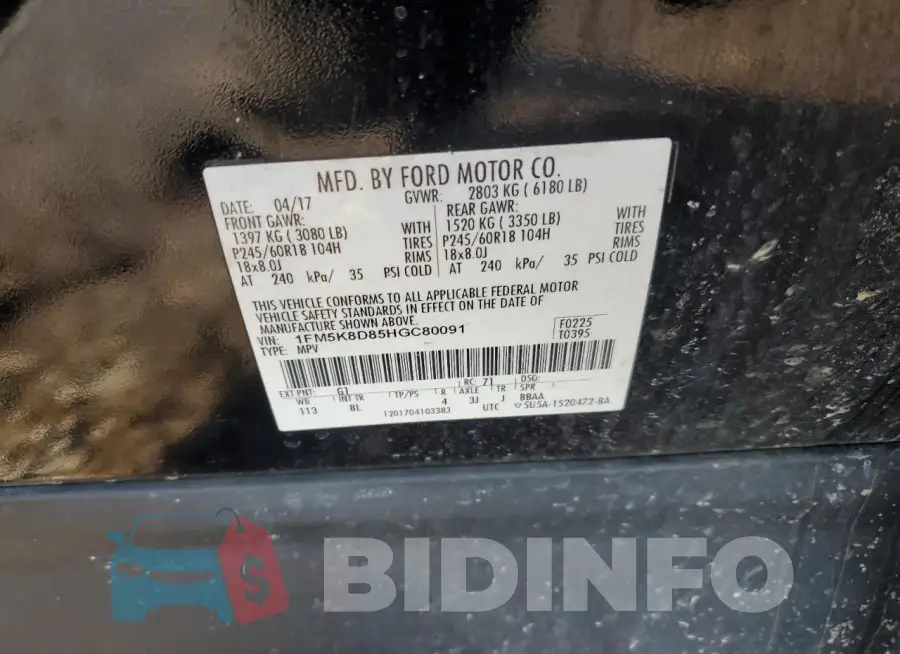 1FM5K8D85HGC80091 Photo# 13