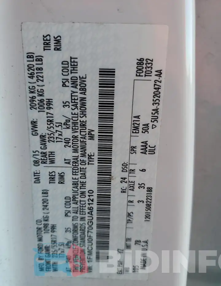 1FMCU0F70GUA61210 Photo# 14