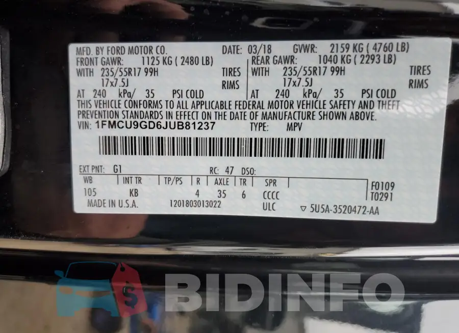 1FMCU9GD6JUB81237 Photo# 13