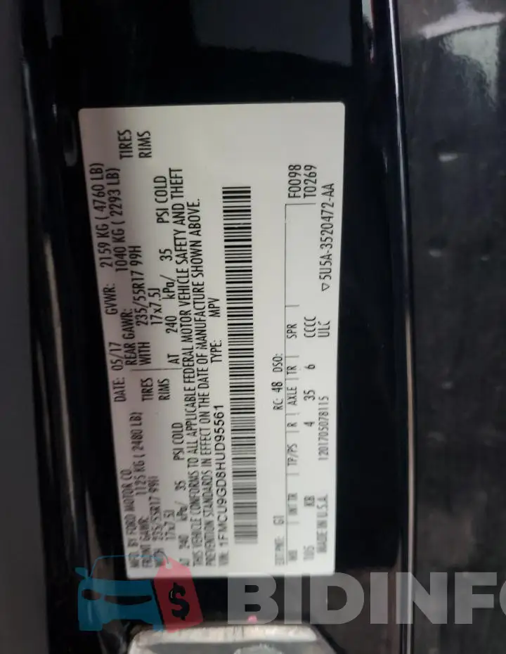1FMCU9GD8HUD95561 Photo# 13