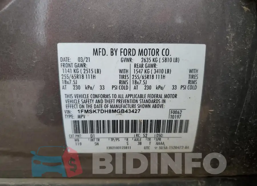 1FMSK7DH8MGB43427 Photo# 13