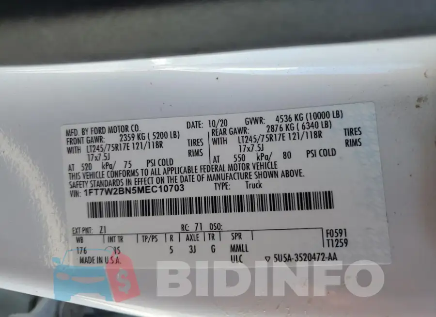 1FT7W2BN5MEC10703 Photo# 12