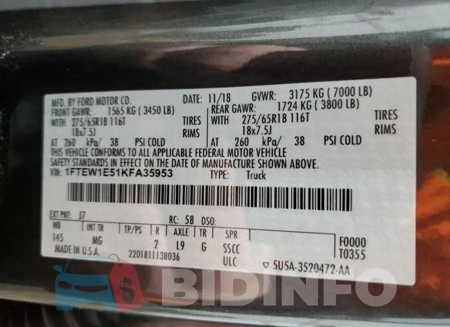 1FTEW1E51KFA35953 Photo# 13