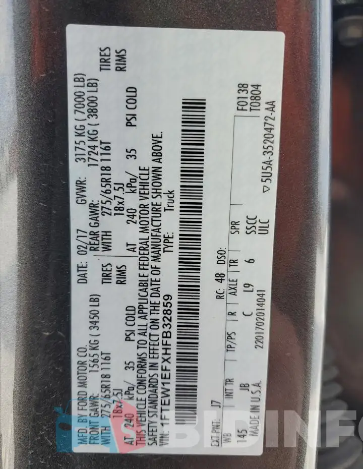 1FTEW1EFXHFB32859 Photo# 12