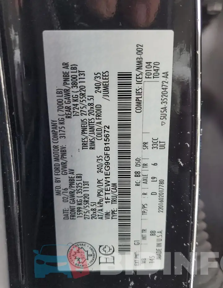 1FTEW1EG9GFB15672 Photo# 12