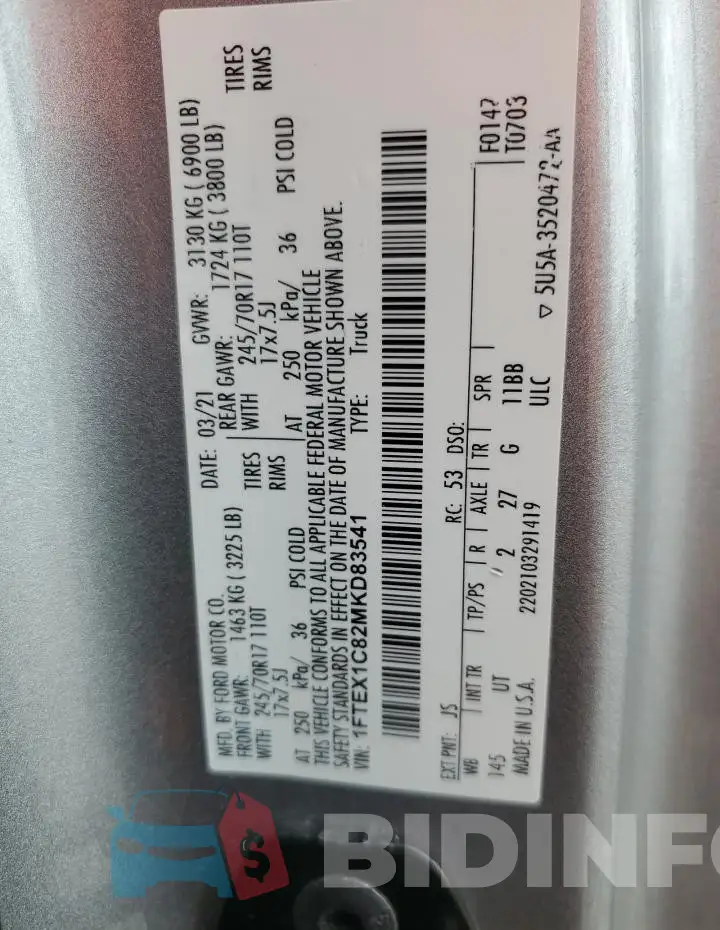 1FTEX1C82MKD83541 Photo# 13