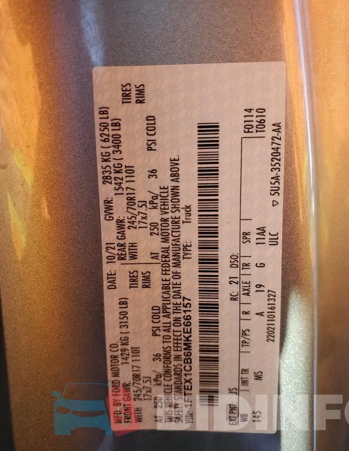 1FTEX1CB6MKE66157 Photo# 12