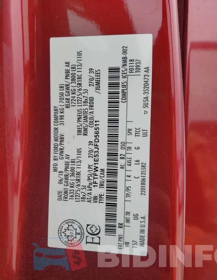 1FTFW1E53JFD56511 Photo# 12