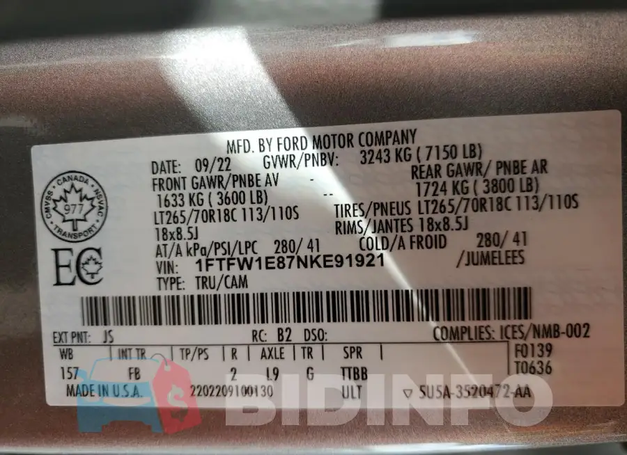 1FTFW1E87NKE91921 Photo# 12