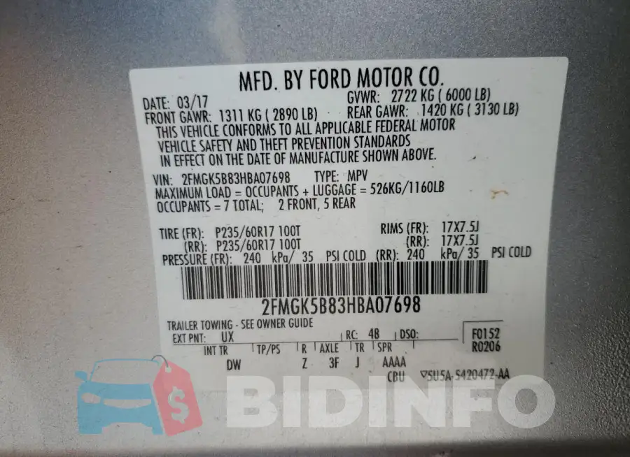 2FMGK5B83HBA07698 Photo# 13