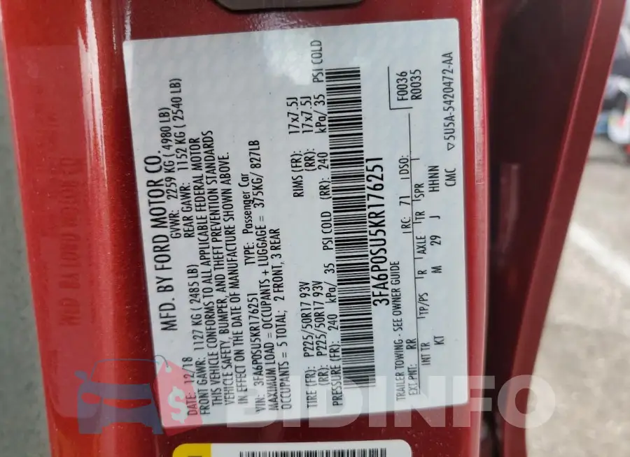 3FA6P0SU5KR176251 Photo# 12