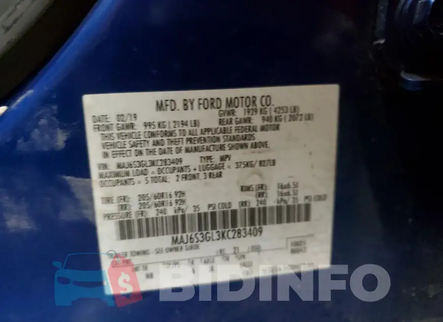 MAJ6S3GL3KC283409 Photo# 14