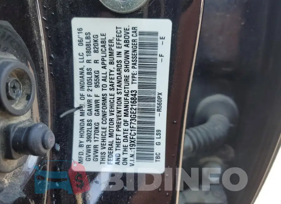 19XFC1F73GE216843 Photo# 12