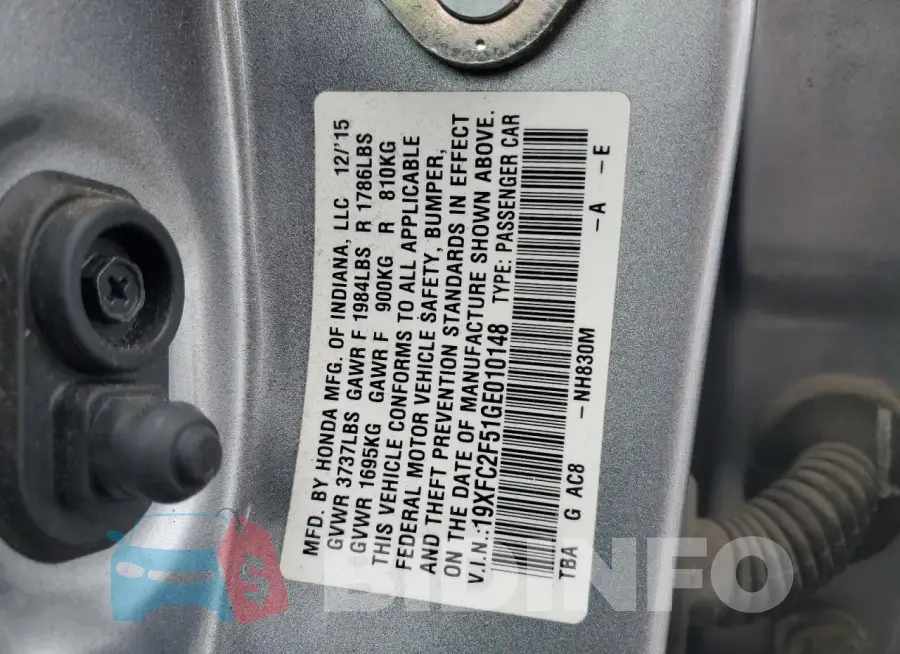 19XFC2F51GE010148 Photo# 12