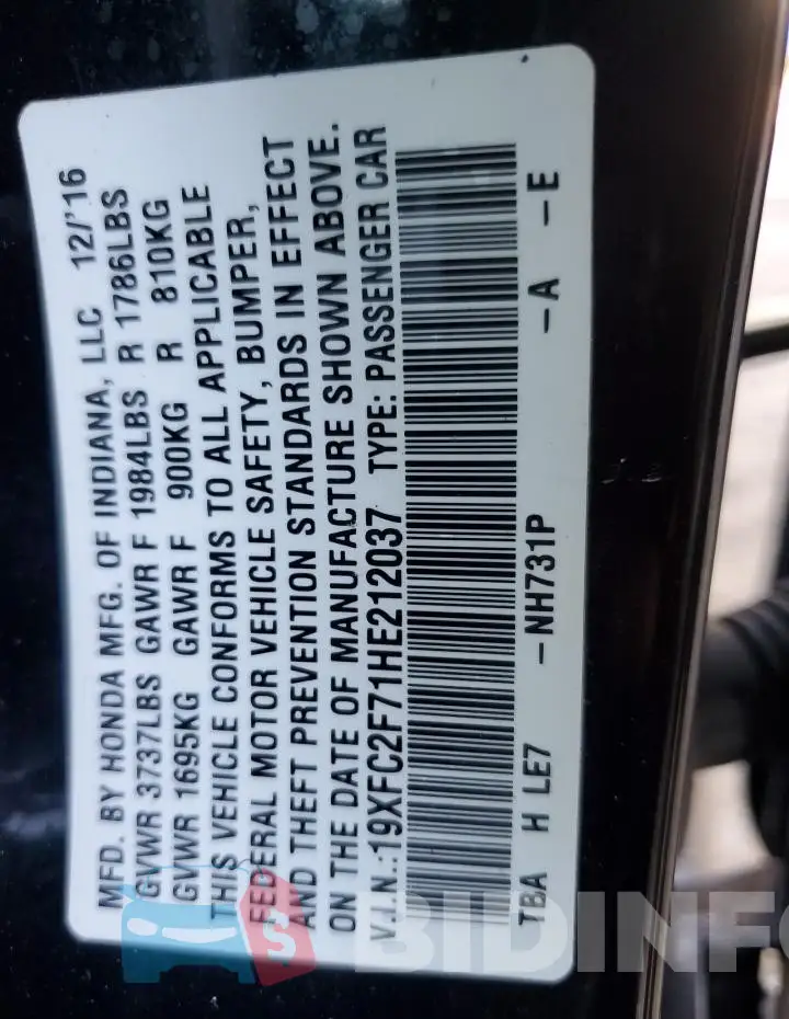 19XFC2F71HE212037 Photo# 13