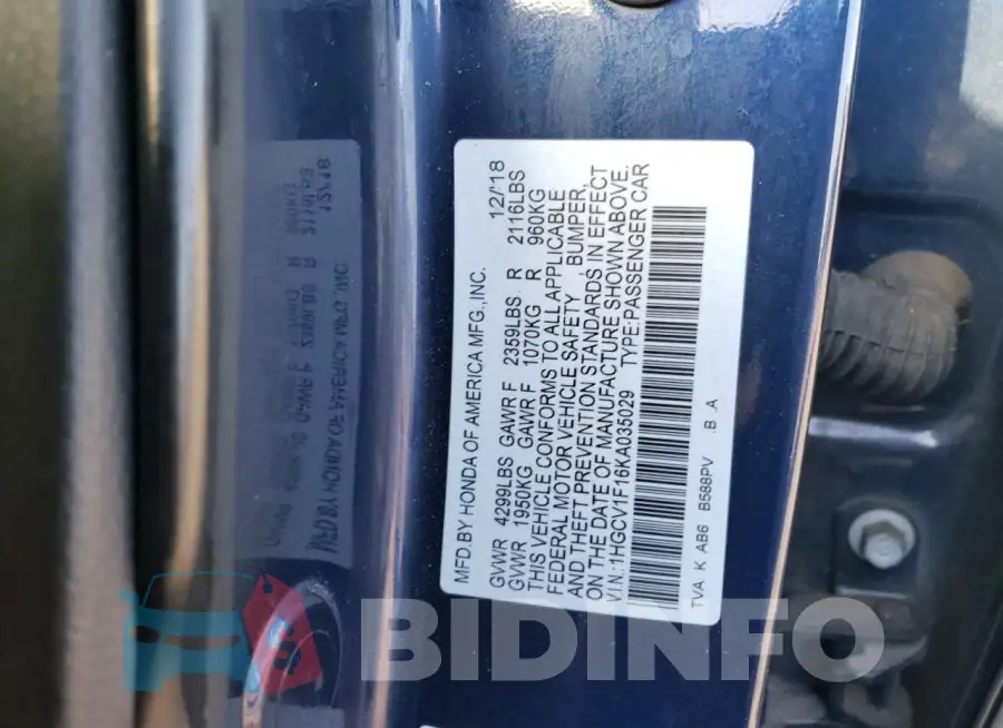 1HGCV1F16KA035029 Photo# 12