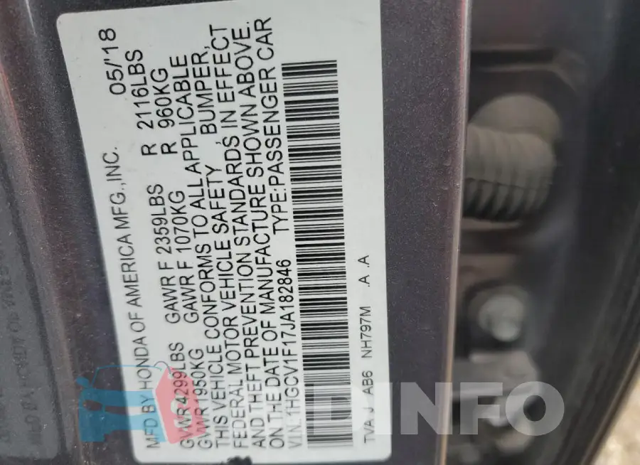 1HGCV1F17JA182846 Photo# 12