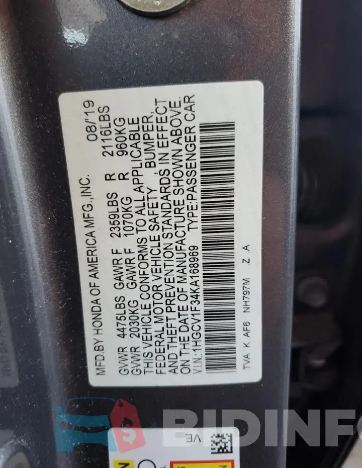 1HGCV1F34KA168969 Photo# 13