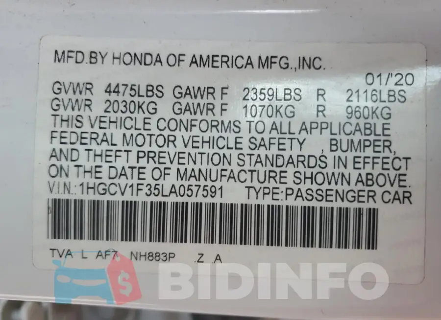 1HGCV1F35LA057591 Photo# 13