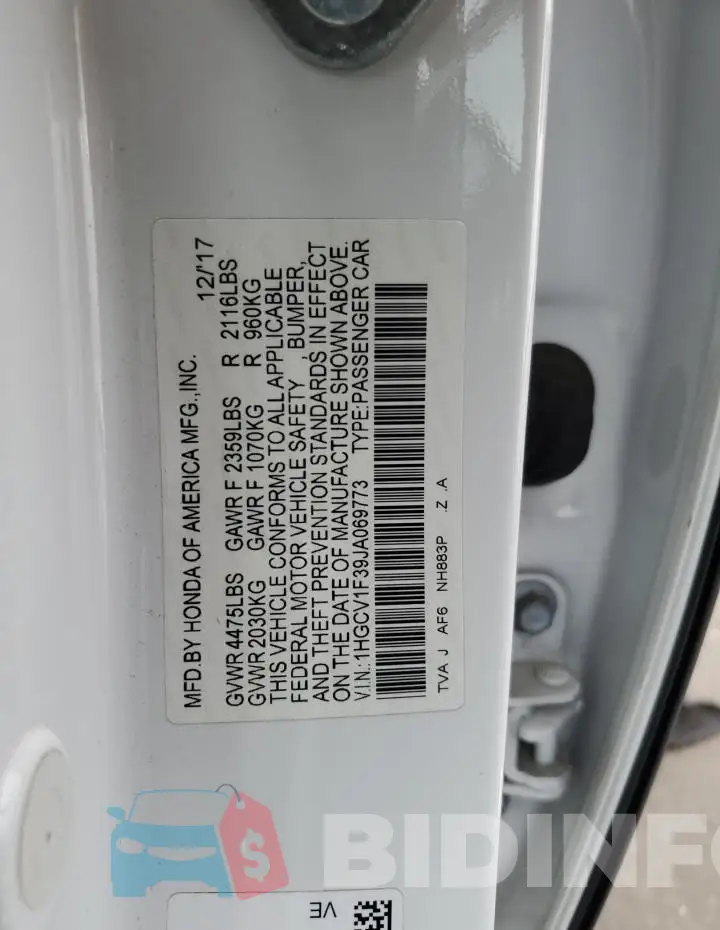 1HGCV1F39JA069773 Photo# 12