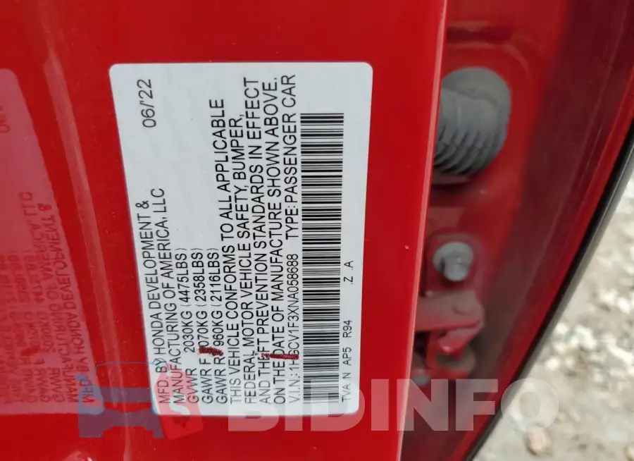 1HGCV1F3XNA058688 Photo# 13