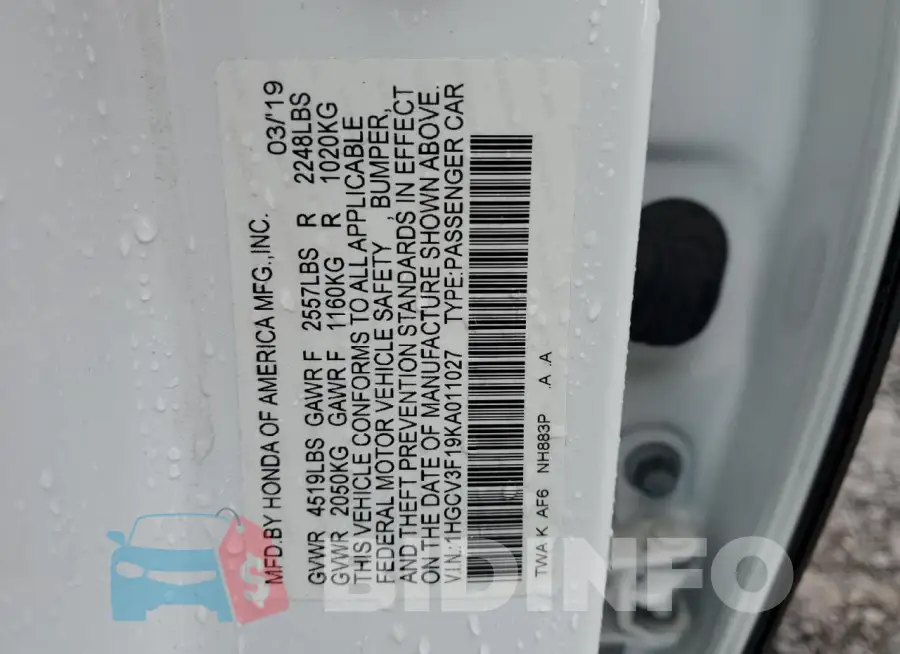 1HGCV3F19KA011027 Photo# 12