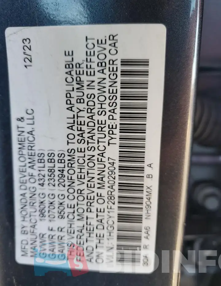 1HGCY1F28RA029047 Photo# 12