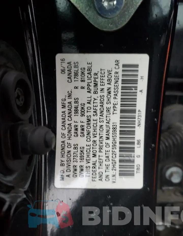 2HGFC2F59GH559831 Photo# 12