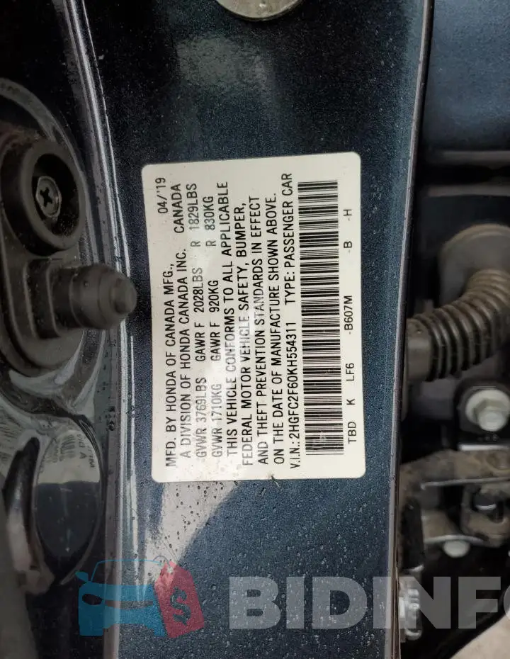 2HGFC2F60KH554311 Photo# 12