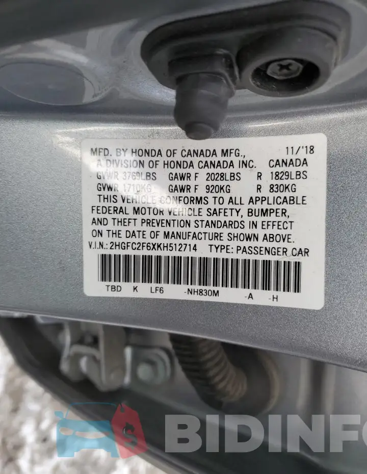2HGFC2F6XKH512714 Photo# 13