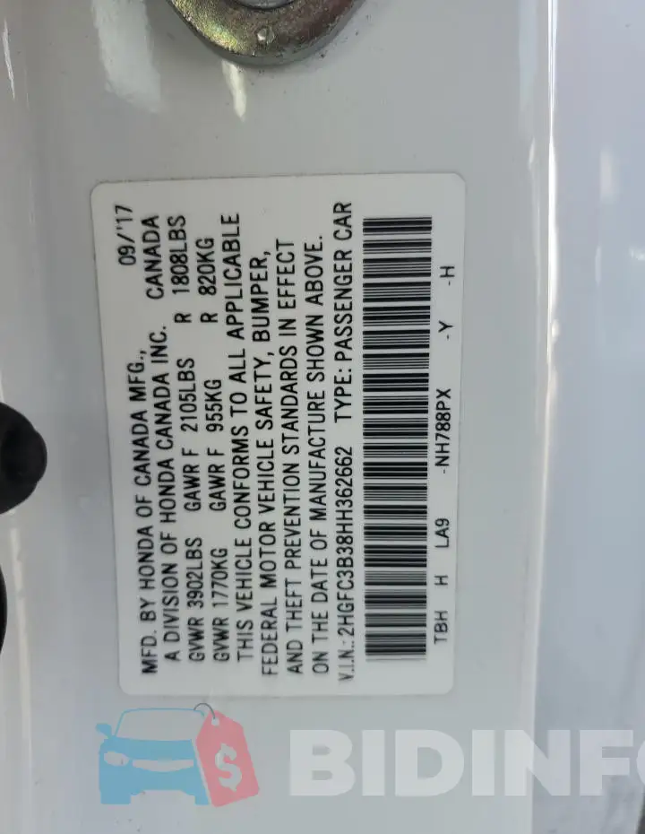 2HGFC3B38HH362662 Photo# 12