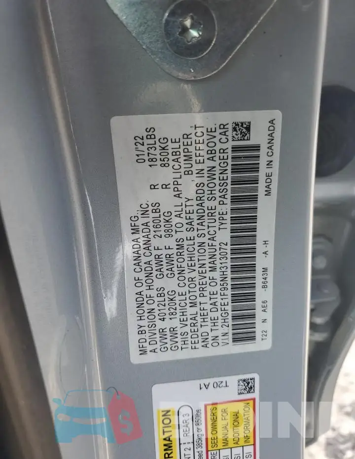 2HGFE1F95NH313072 Photo# 13