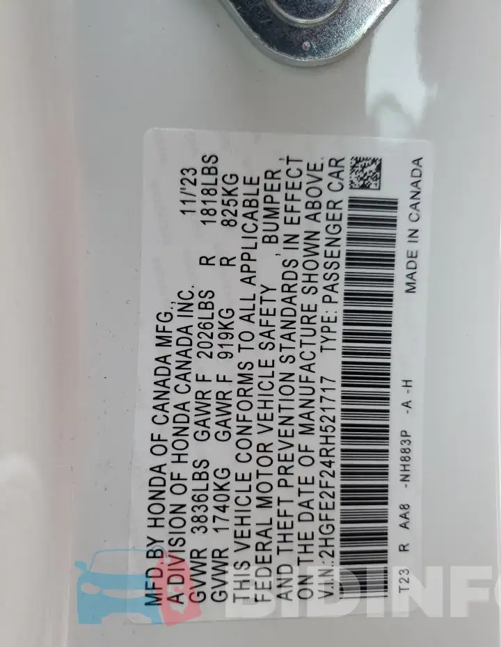 2HGFE2F24RH521717 Photo# 12