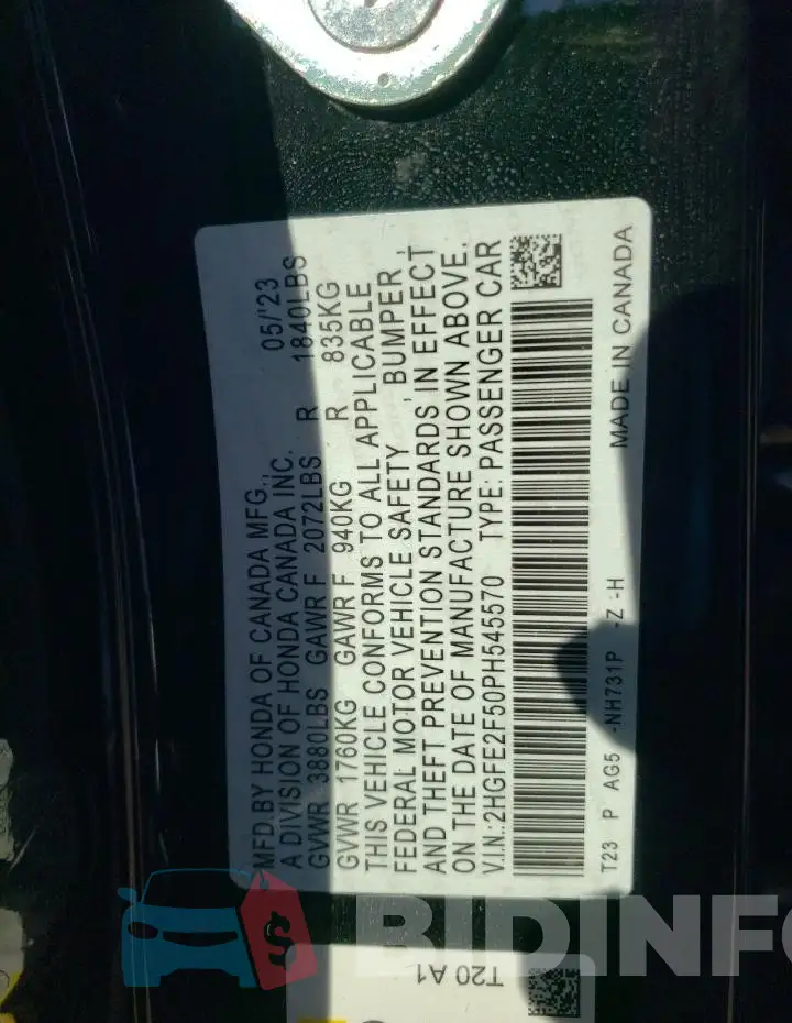 2HGFE2F50PH545570 Photo# 12