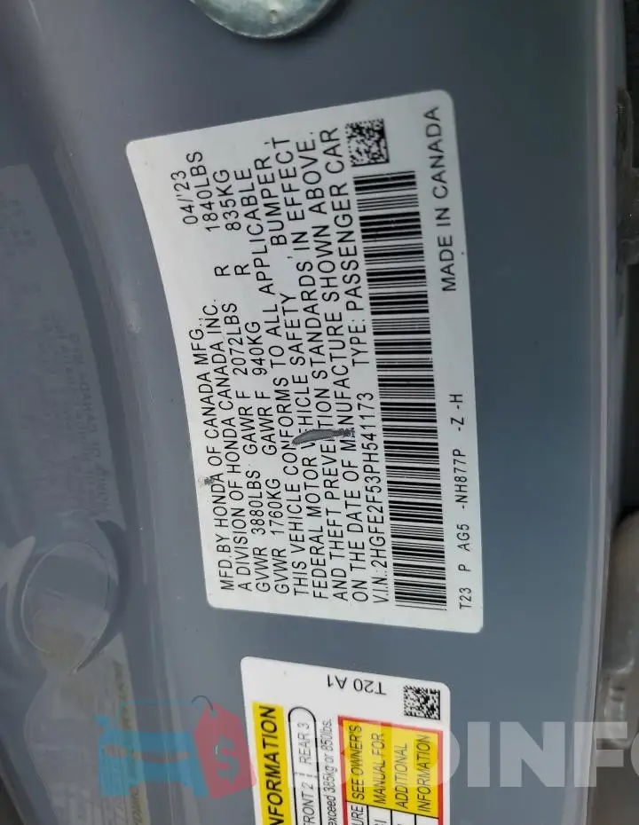 2HGFE2F53PH541173 Photo# 12