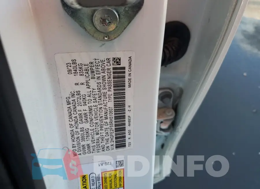 2HGFE2F55RH510607 Photo# 12